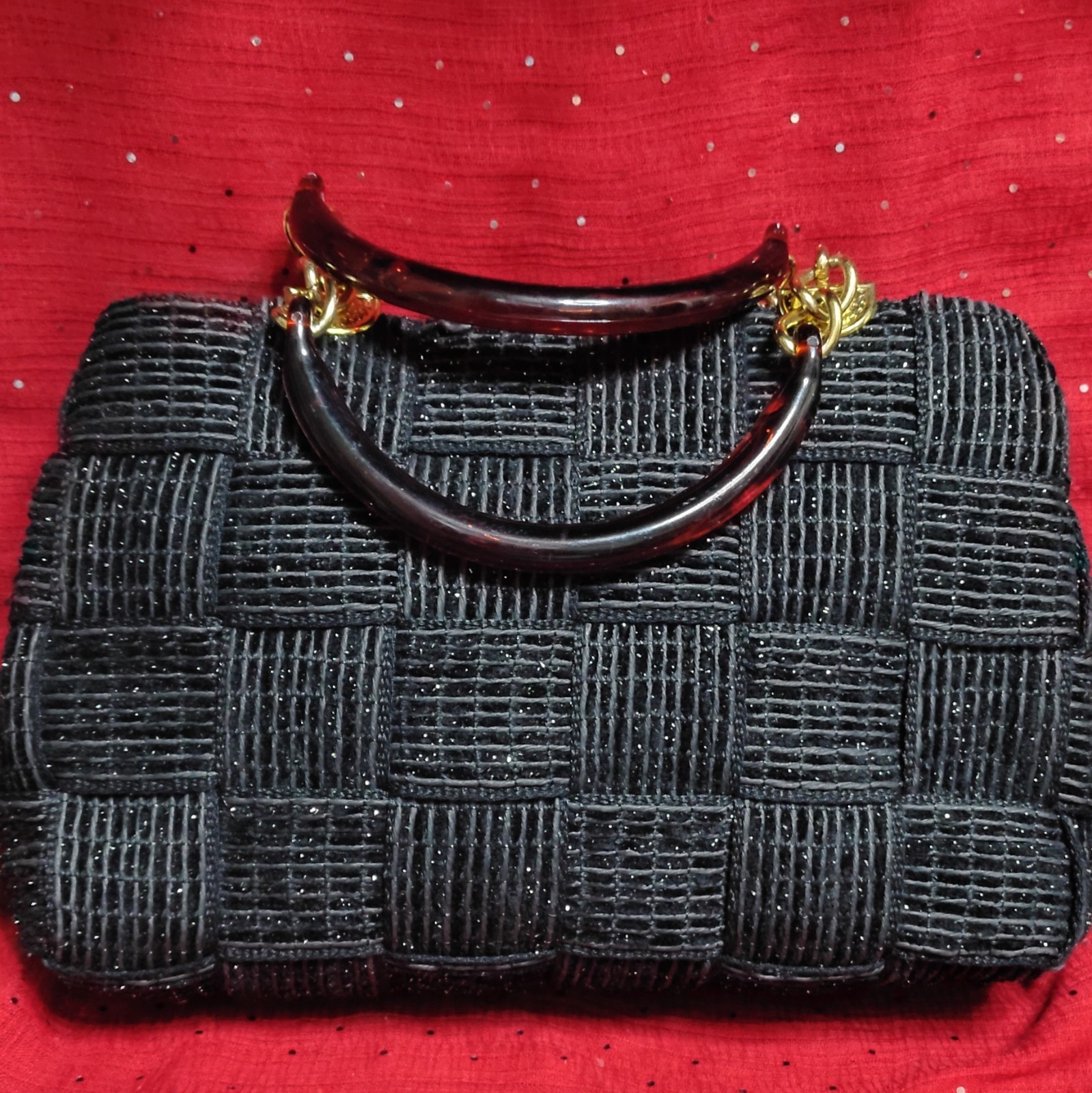 Vintage Warren Reed Black Italian Woven Satchel
