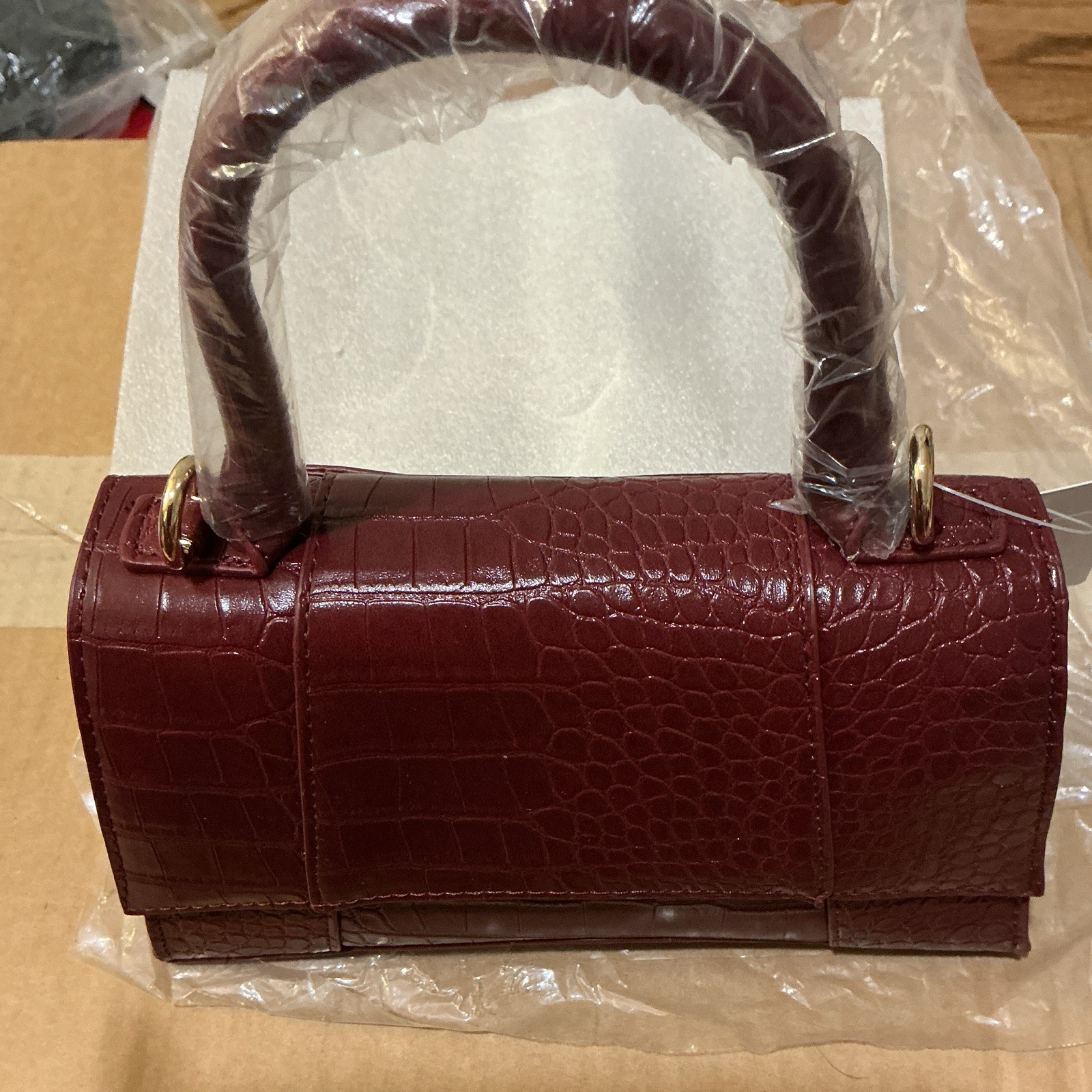 Women’s Burgundy Croc-Embossed Small Satchel Top Handle Detachable Strap