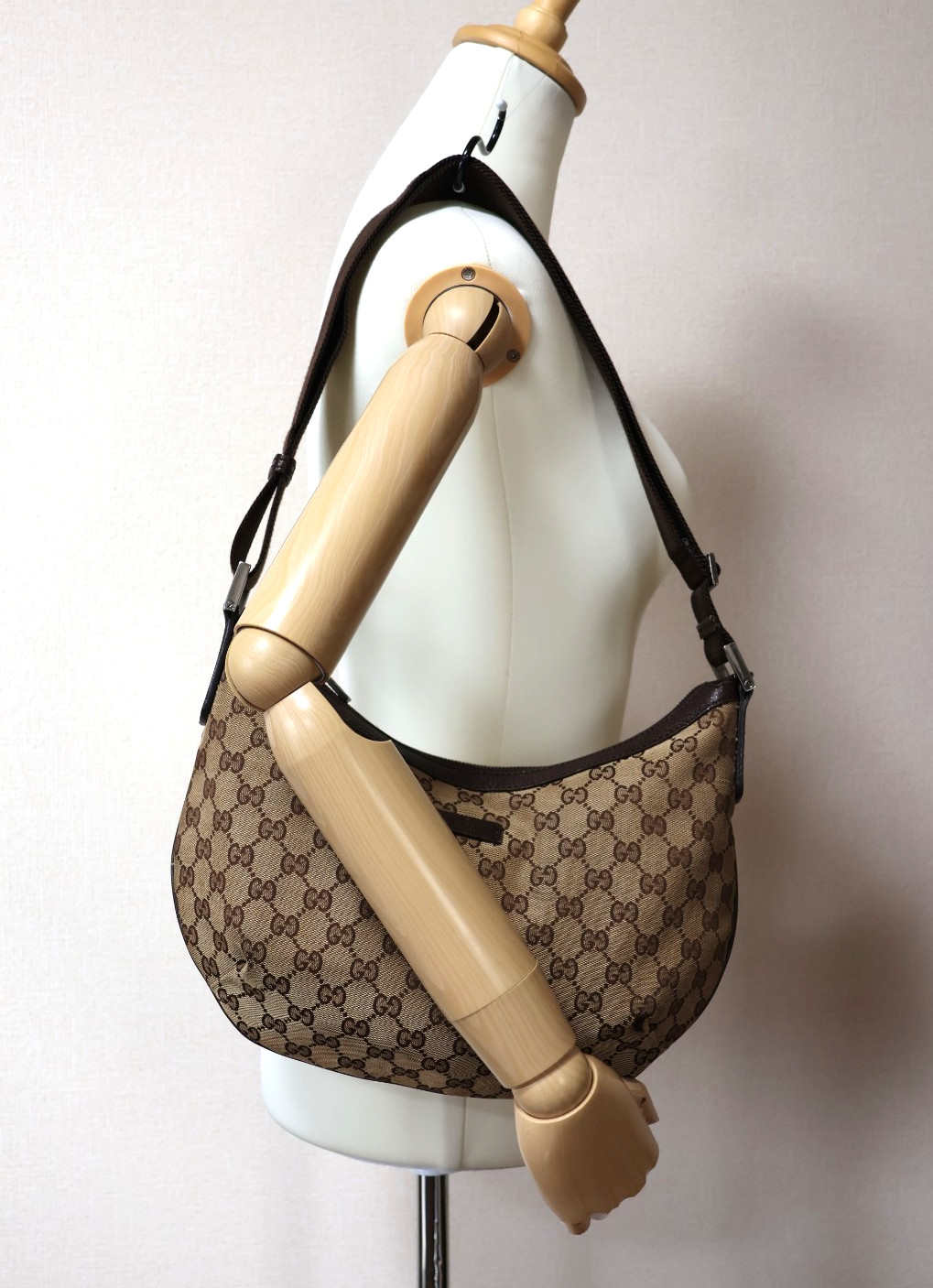 GUCCI GG Canvas Crossbody Bag 181092 Logo Beige-Brown Classic Authentic