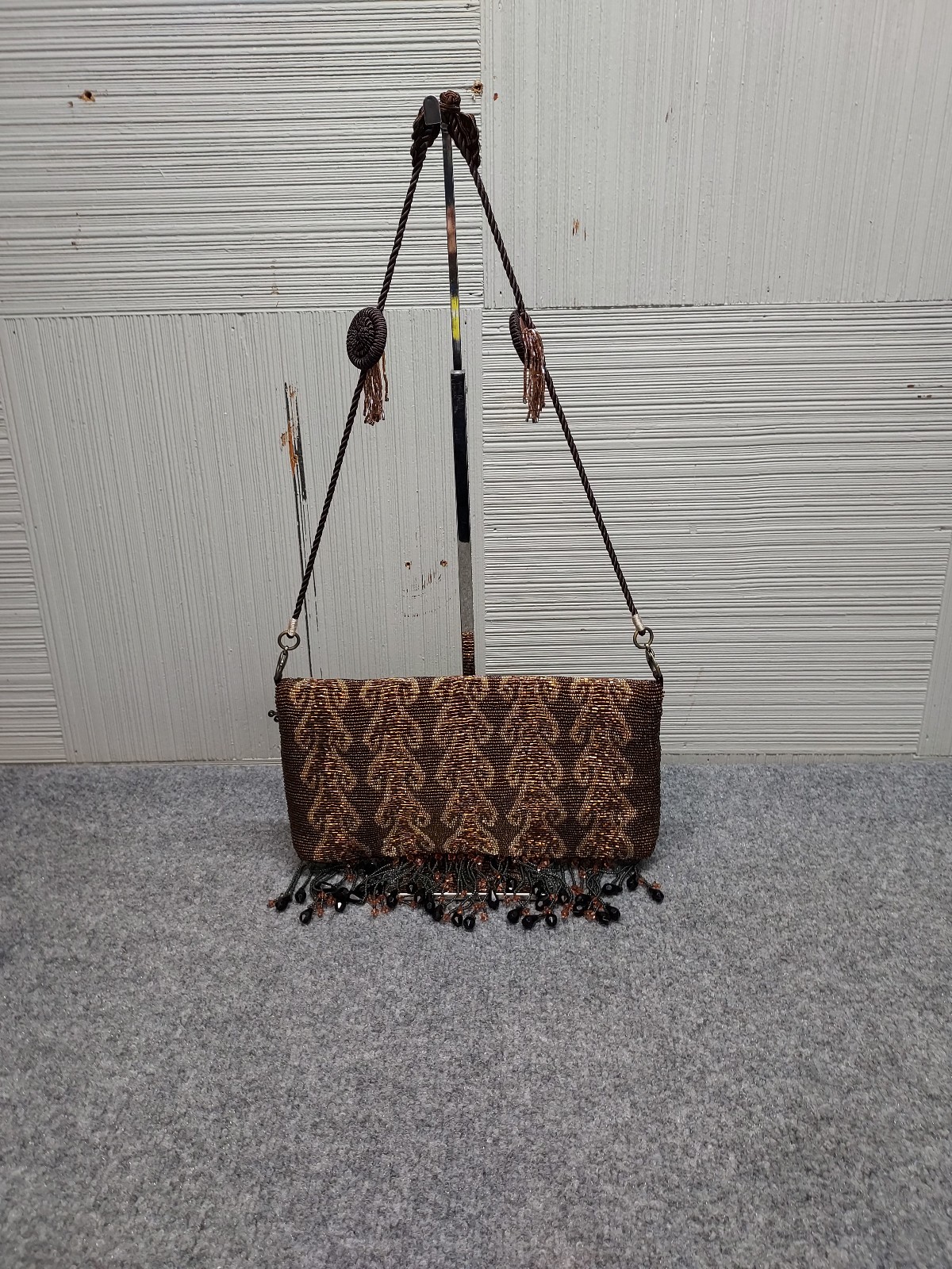 IPA NIMA Women Shoulder Bag Brown Geometric Bohemian Clasp Beaded Fringe Outdoor