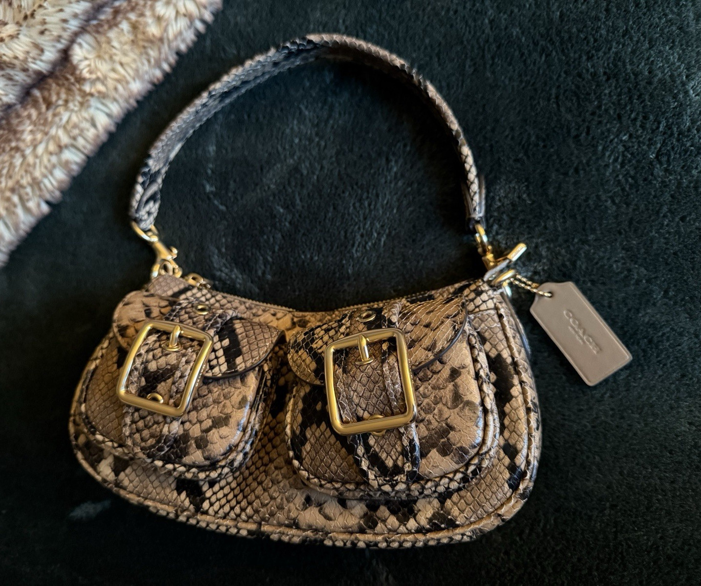 COACH Ashton Shoulder Bag in mushroom multi snake print with gold hardware