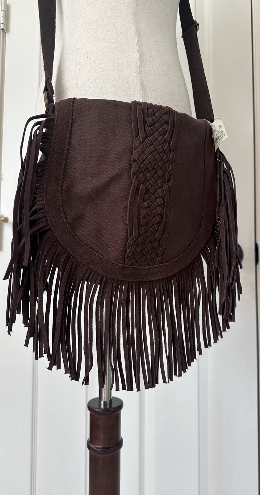 Y2K American Eagle Outfitters 2012 Leather Fringe Crossbody Purse Bag Brown Boho