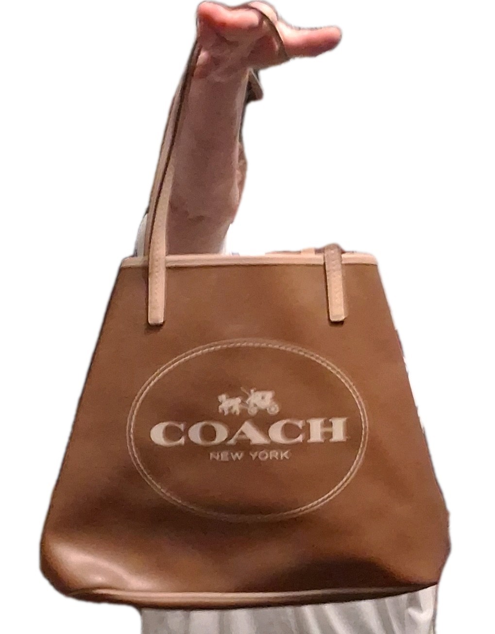 Coach Brown Medium Tote Bag Zip Closure Logo Double Handles Detachable Strap