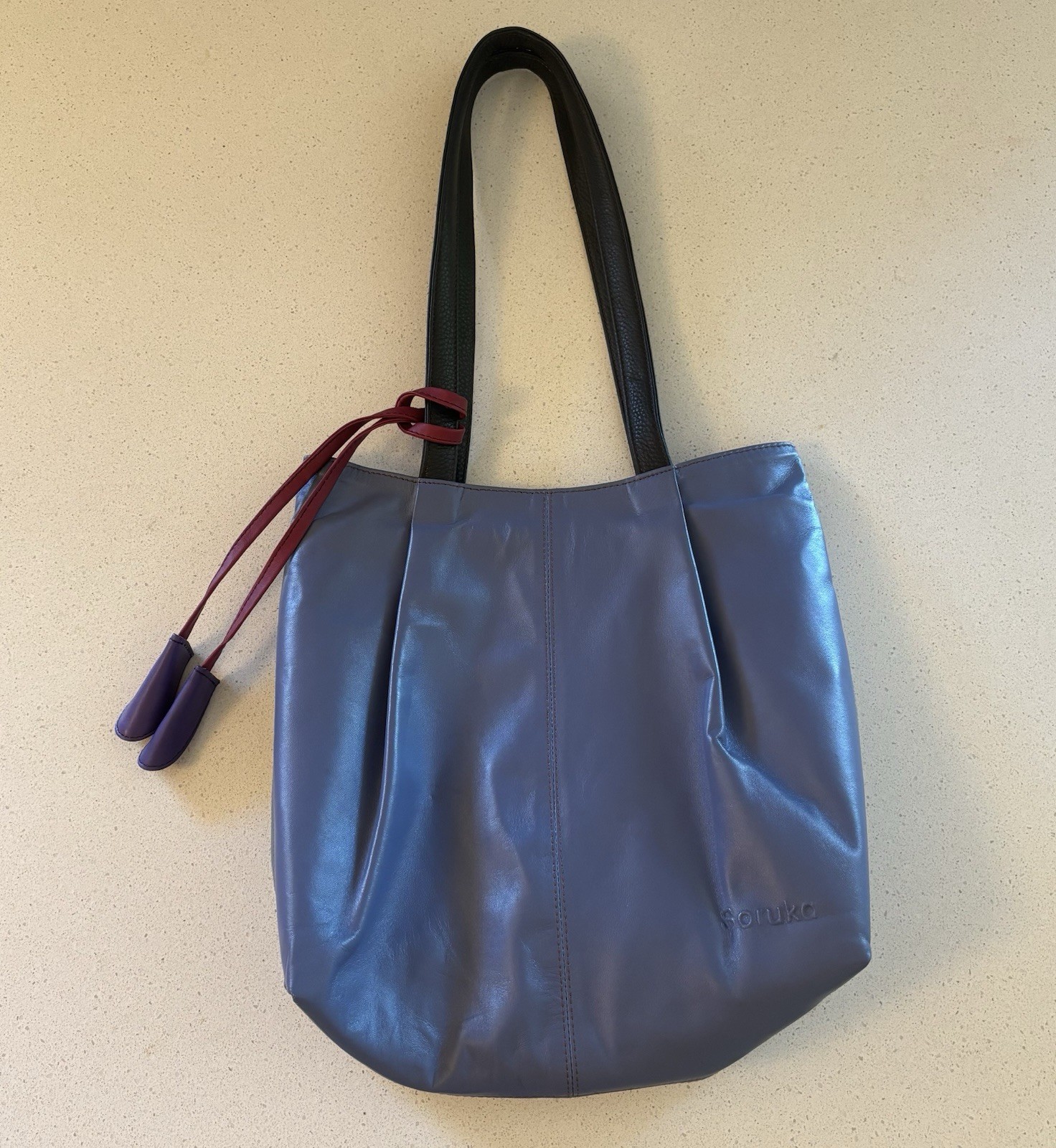 Soruka Blue Geometric Tote Zip Closure, Inner Pockets, Black Shoulder Straps
