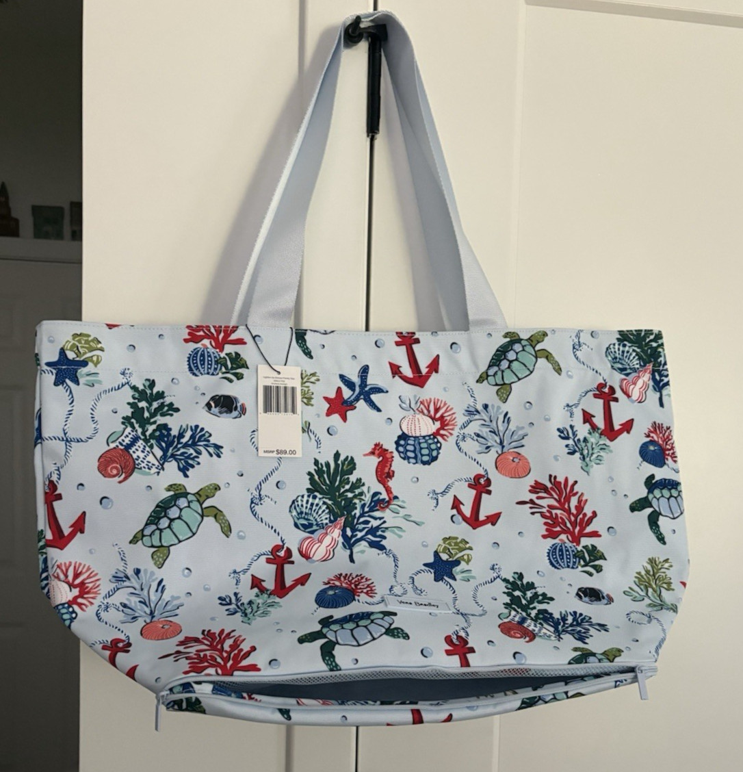 Vera Bradley LightenUp Deluxe Tote Large Shoulder Bag Beach Zippered Bottom(Ice)
