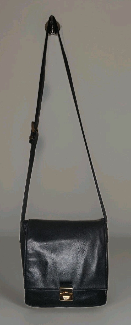 Parisian Signature Little Faux Leather Square Black Bag With Goldtone Hardware w