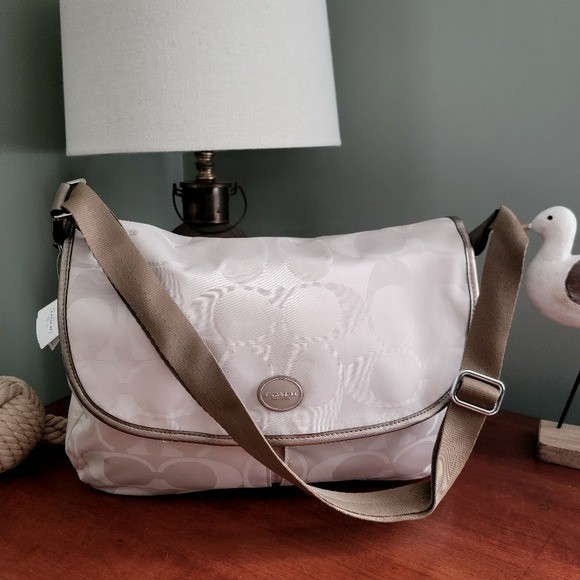 Coach F77490 Signature Nylon Leather Metallic Bronze Messenger Bag Y2K NWT