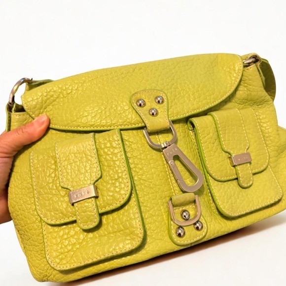 Rafe New York Lime Green Leather Shoulder Bag Y2K Utility Pocket Purse