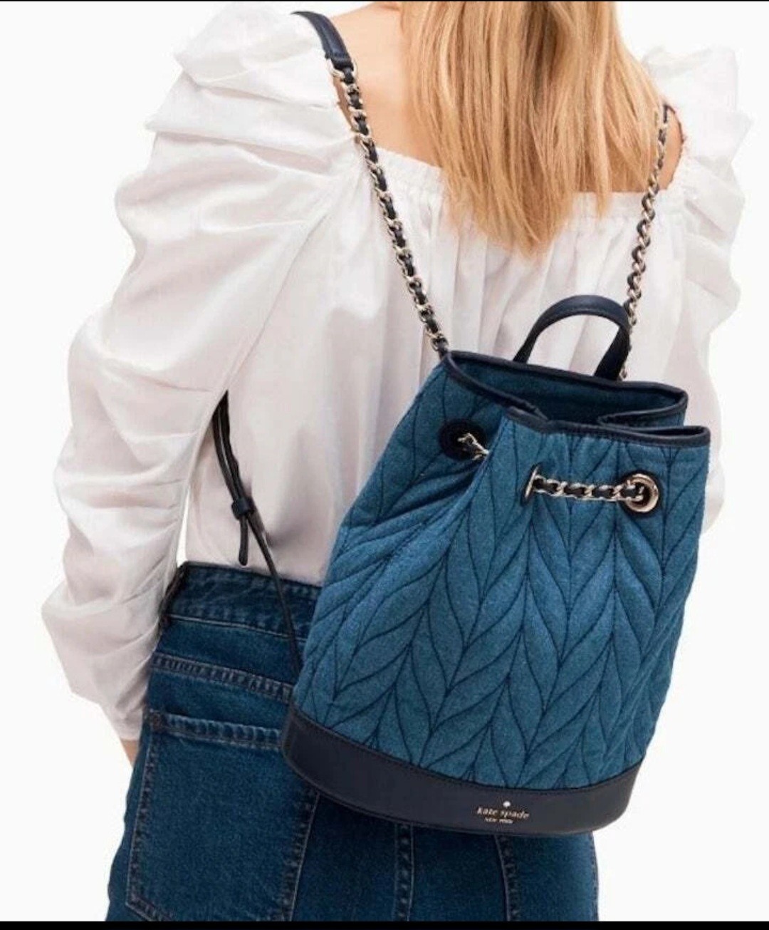 Kate Spade New York Quilted Bucket Backpack Medium Blue/Navy