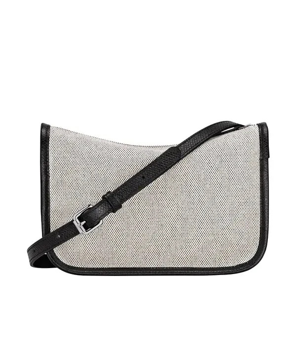 NWT Longchamp Roseau Essential S Crossbody Bag Canvas Black Leather Silver $330