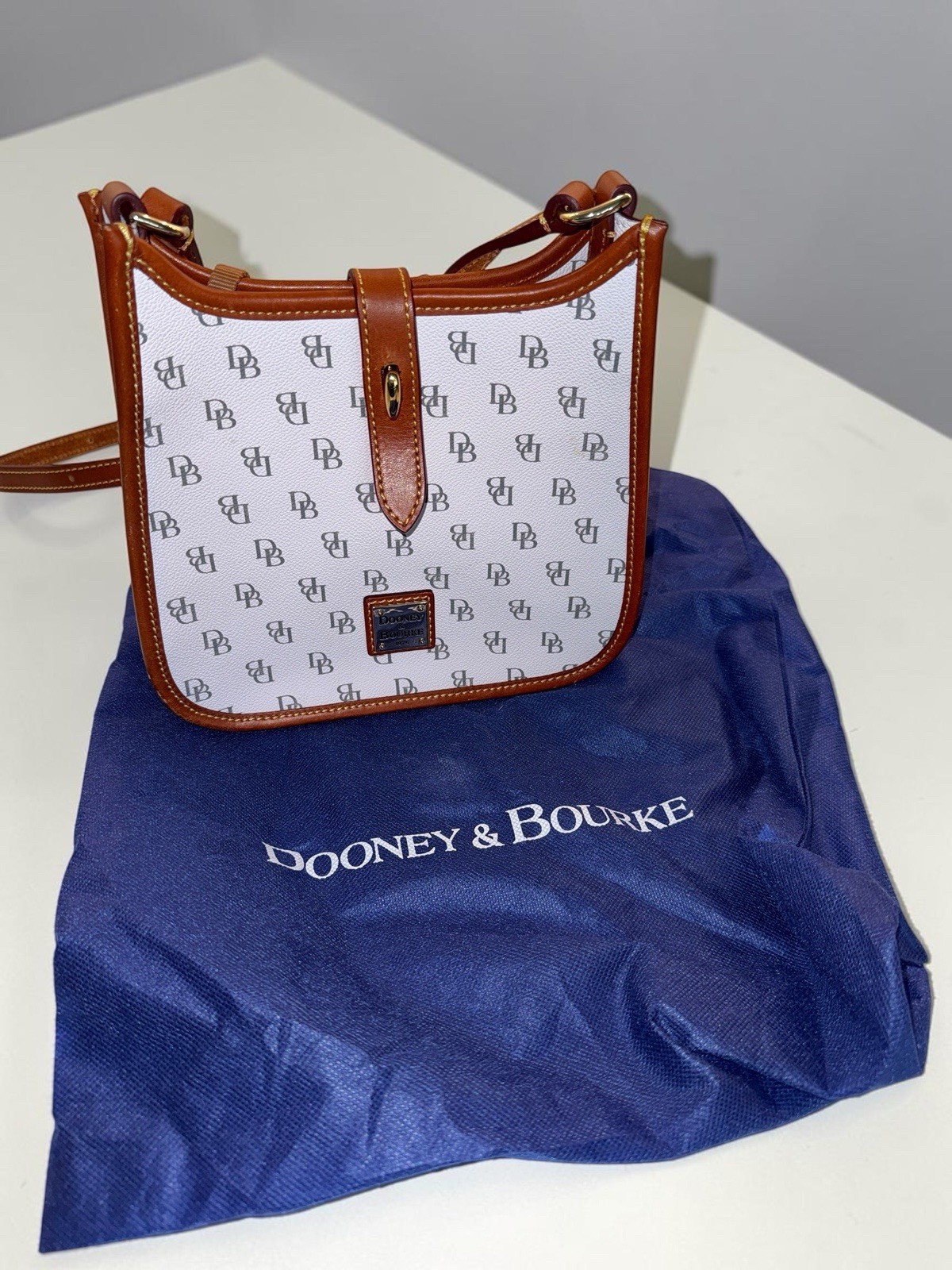 Dooney & Bourke Gretta Small Messenger Leather Bag White DB Monogram Dust Bag