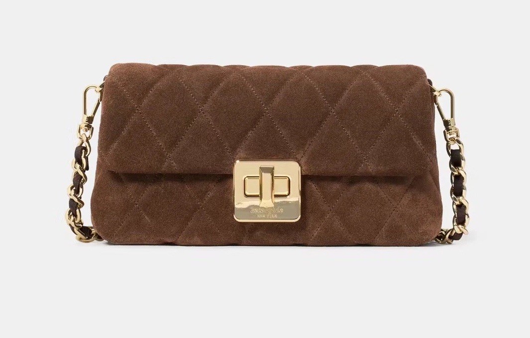NWT Kate Spade Carey Brown Quilted Suede Mini Crossbody Bag Hot Fudge Sold Out