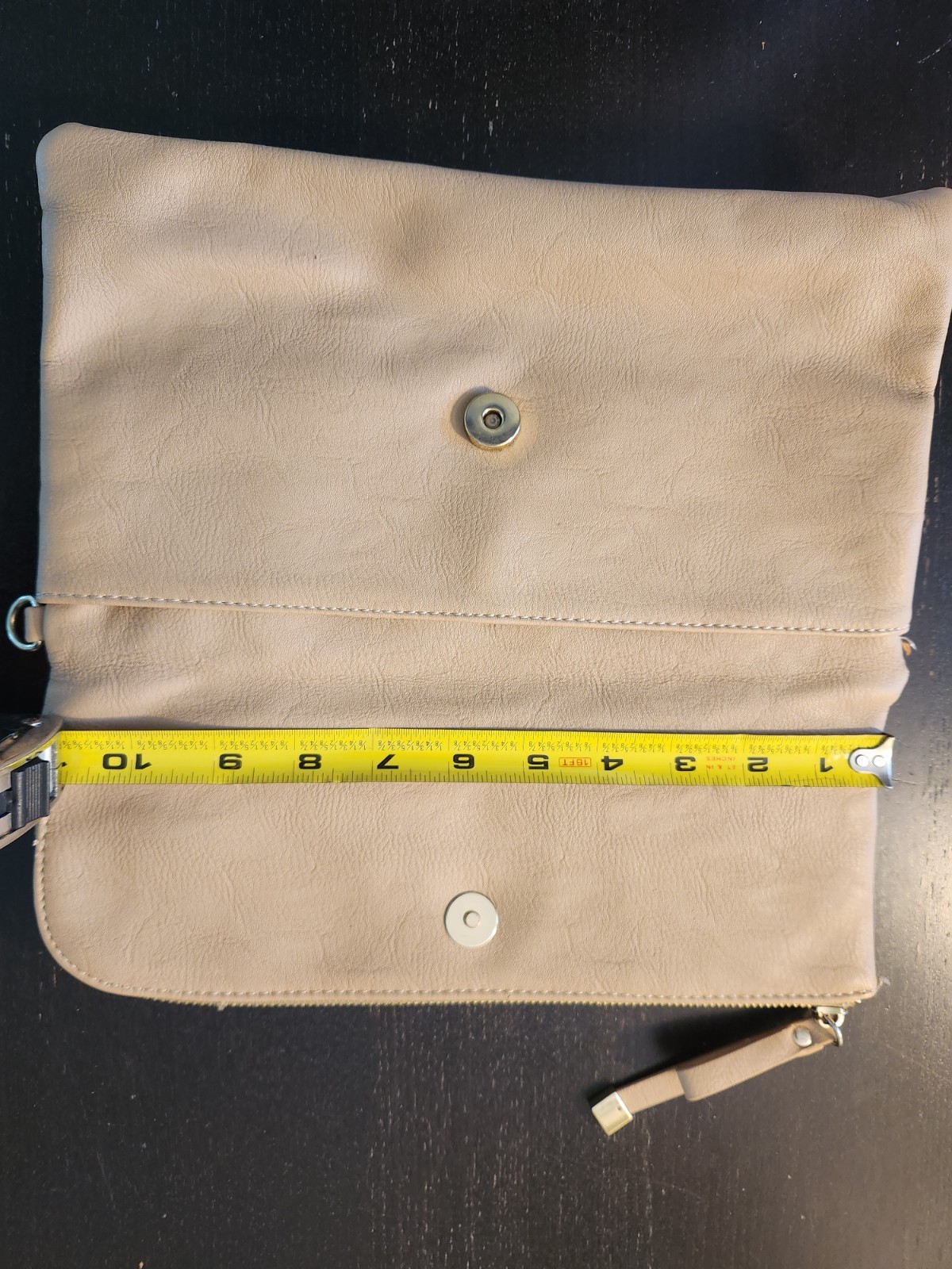 Beige Foldover Zip Wristlet Clutch w/ Snap Flap,Lined Pockets. See Picture Flaws
