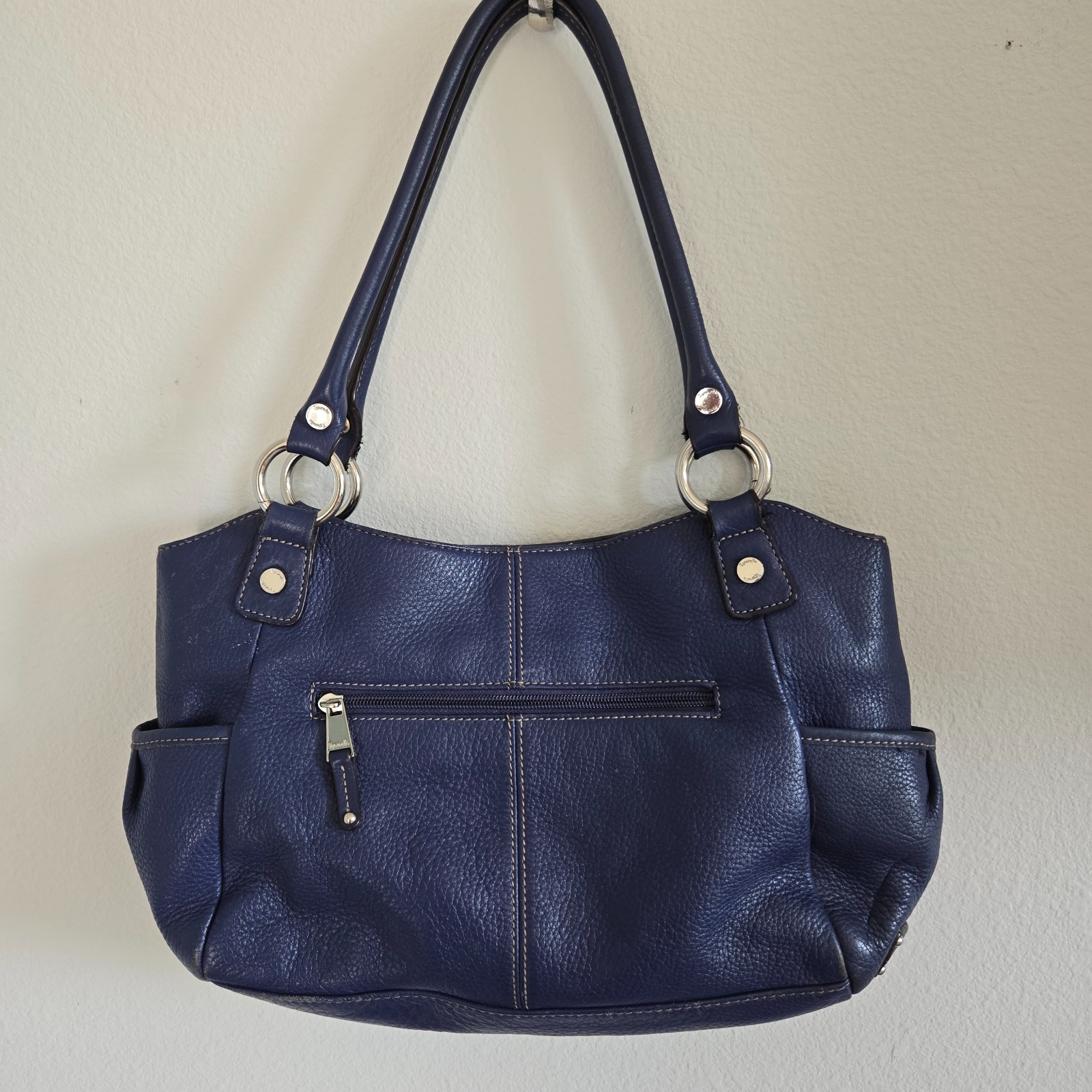 Tignanello Leather Purse Royal Blue Magnet Snap Multiple In and Out Zip Pockets