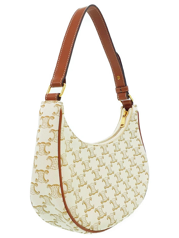 Celine Triomphe Canvas Ava 193952 Coated Canvas White / Brown Handbag #TB926