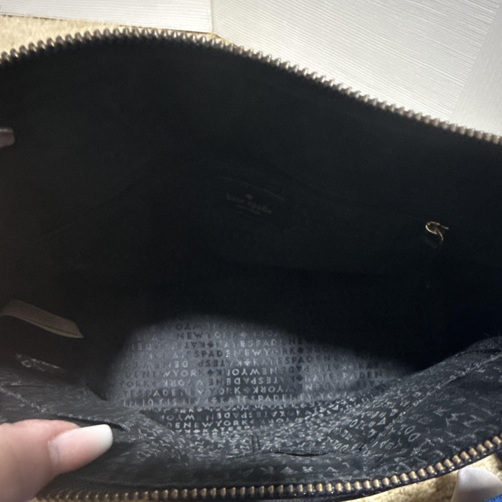 Kate Spade New York Black White Polka Dot Zip Satchel Detachable Strap Gold
