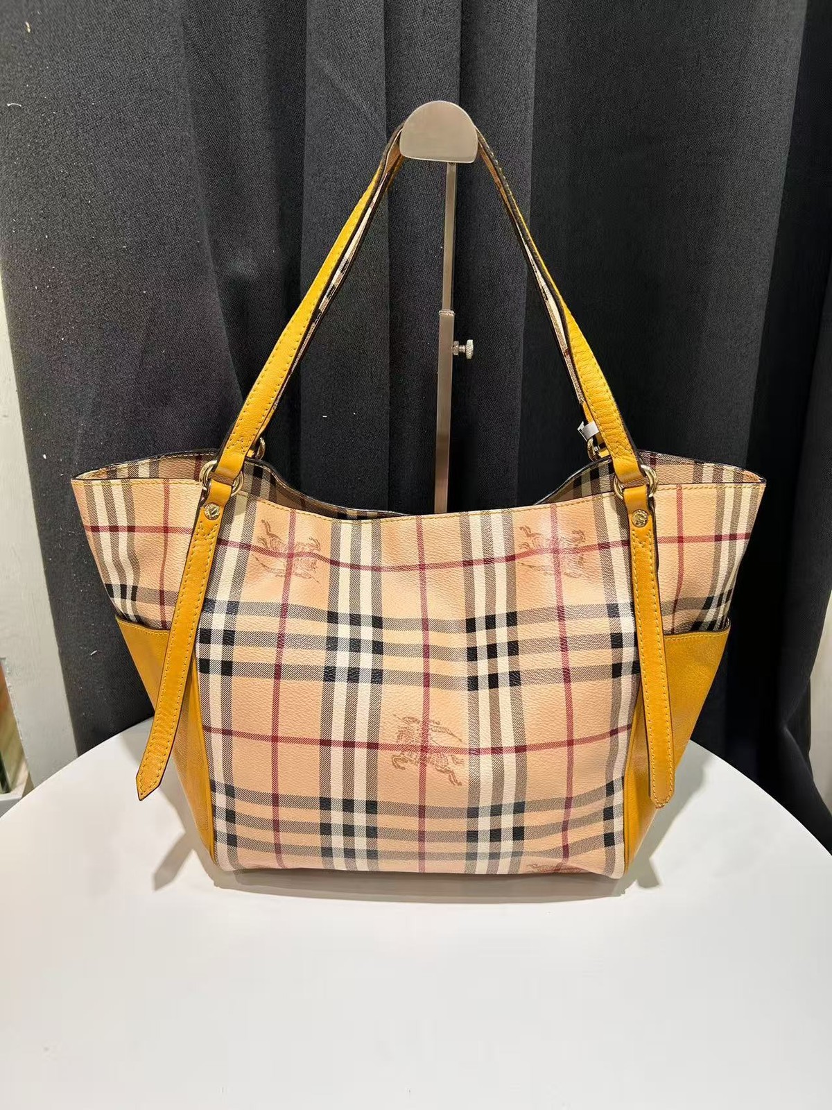 Authentic Burberry Nova Check Canvas Leather Yellow Tote Bag England