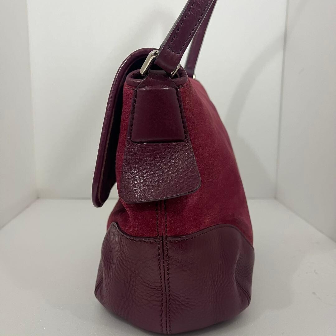 HIROFU Shoulder Bag Suede Leather H Logo Burgundy Vintage From Japan
