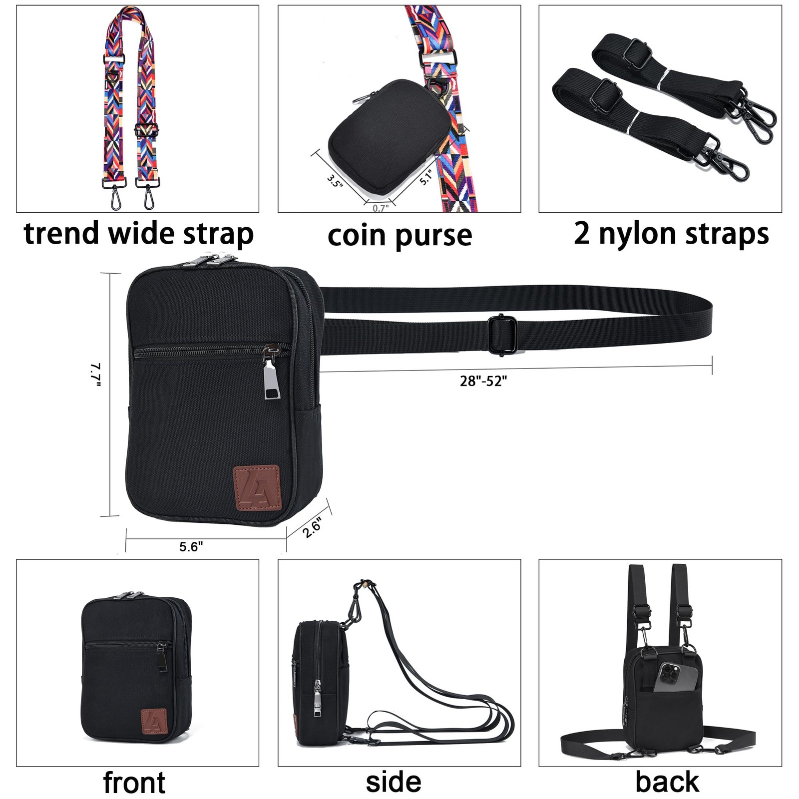 Small Crossbody Bags with 2-Way Zip and Multiple Shoulder Strap,Waist Bag for…