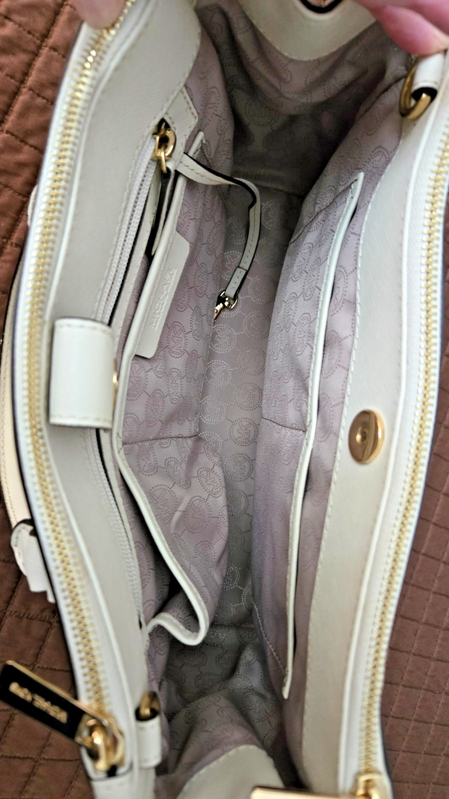 Michael Kors Savannah Satchel Set Vanilla Leather Snakeskin Trim Wallet Dustbag