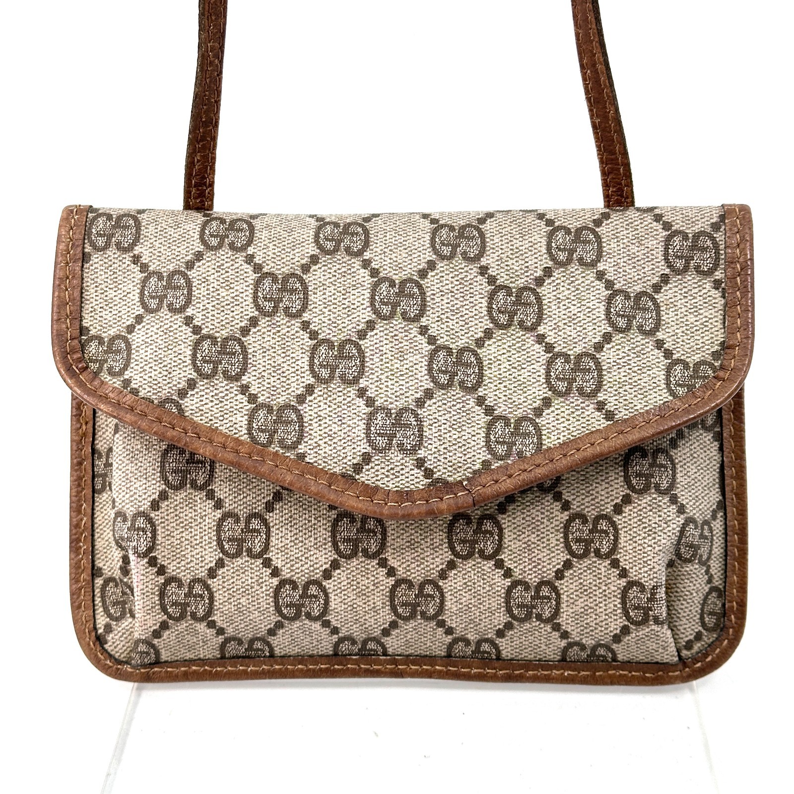 Vintage GUCCI Shoulder Bag Mini Pouch GG PVC Brown Authentic From Japan