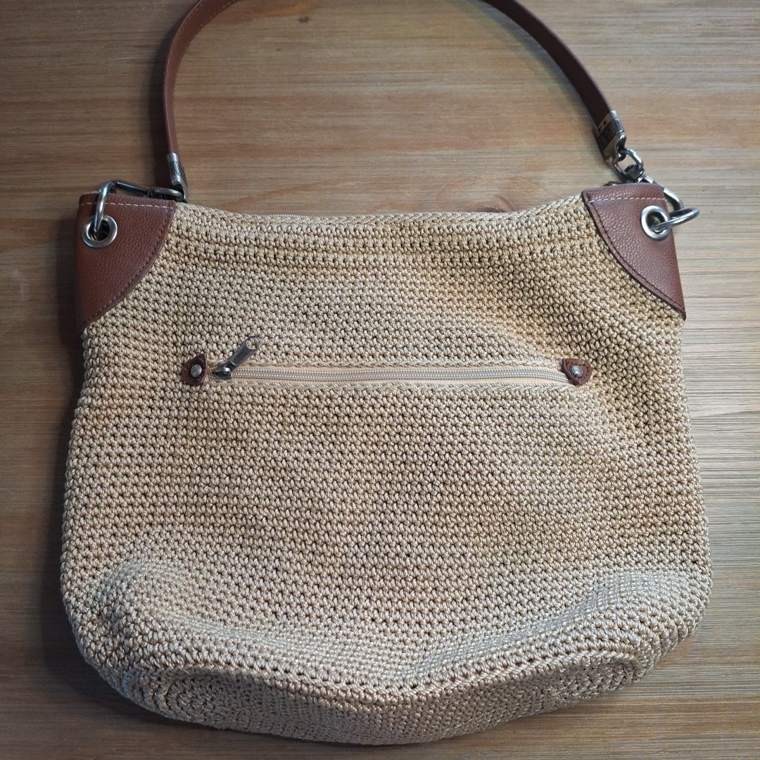 The Sak Los Indio Hobo Style Tan Crochet Medium Shoulder Bag Zip READ