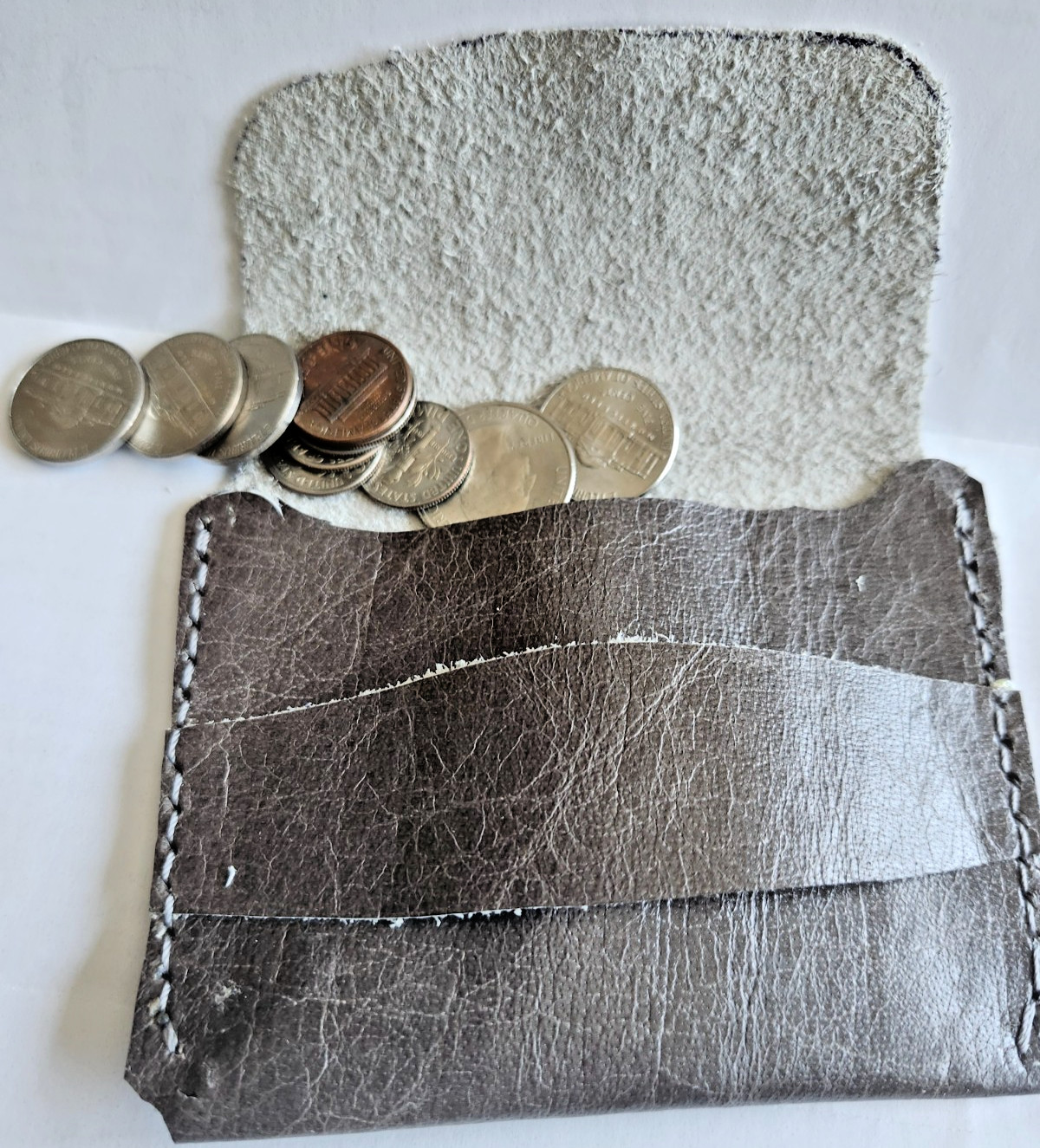 COIN PURSE Dark Grey ~ Hand Made Leather ~ can be customized