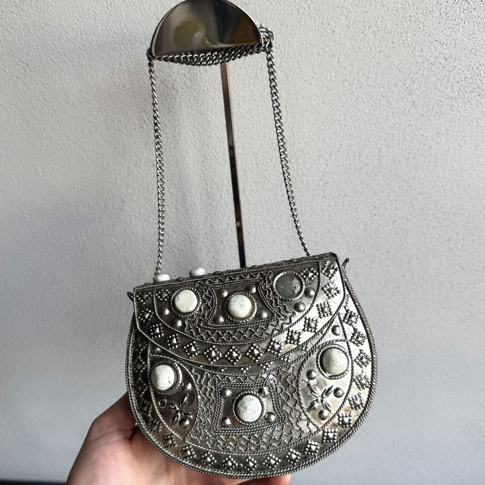 Vintage Afghan Kuchi Silver Metal Bag Tribal Boho Ethnic Chain Purse Rare