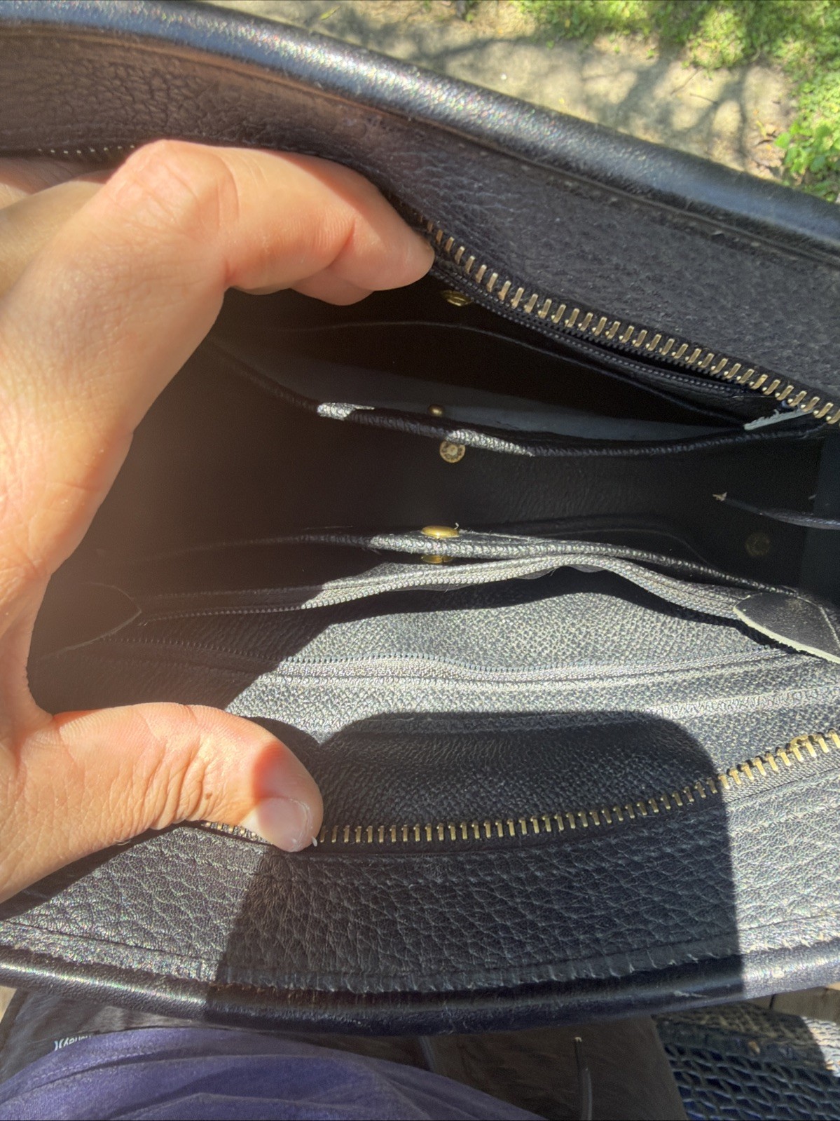 Dooney & Bourke Vtg Blk. Leather Satchel Bag with Gold Accents, Strap Missing