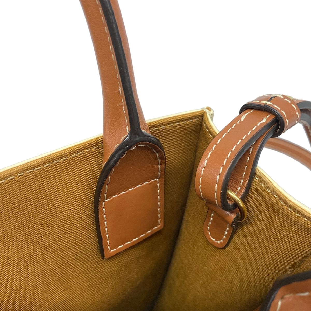 Celine Mini Vertical Cabas Tote Bag Cream Brown Triomphe Canvas Calf Skin