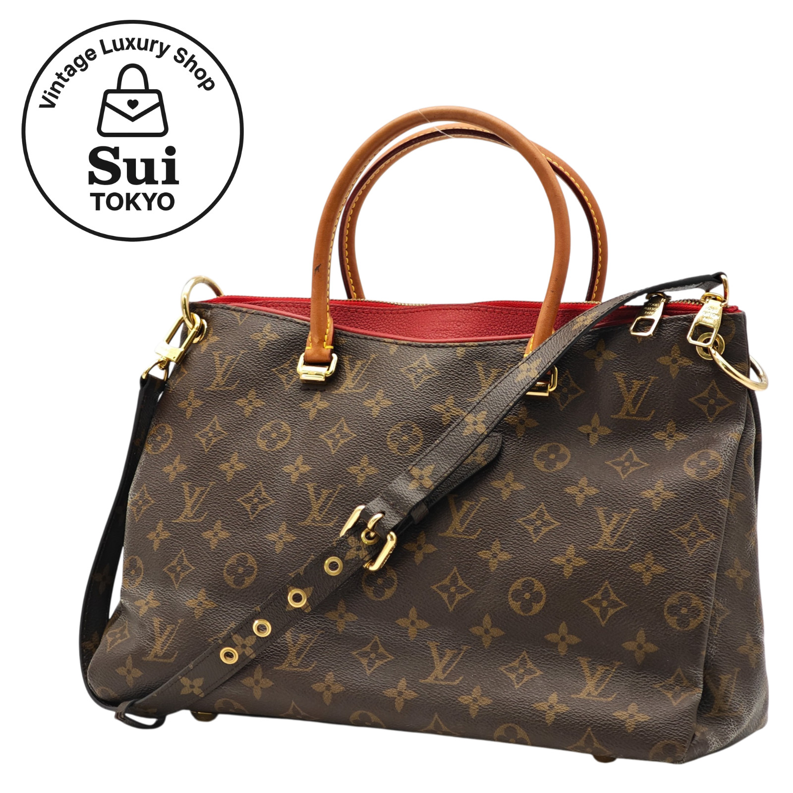 LOUIS VUITTON Pallas MM Monogram 2Way Shoulder HandBag M40466 Auth RED 0111