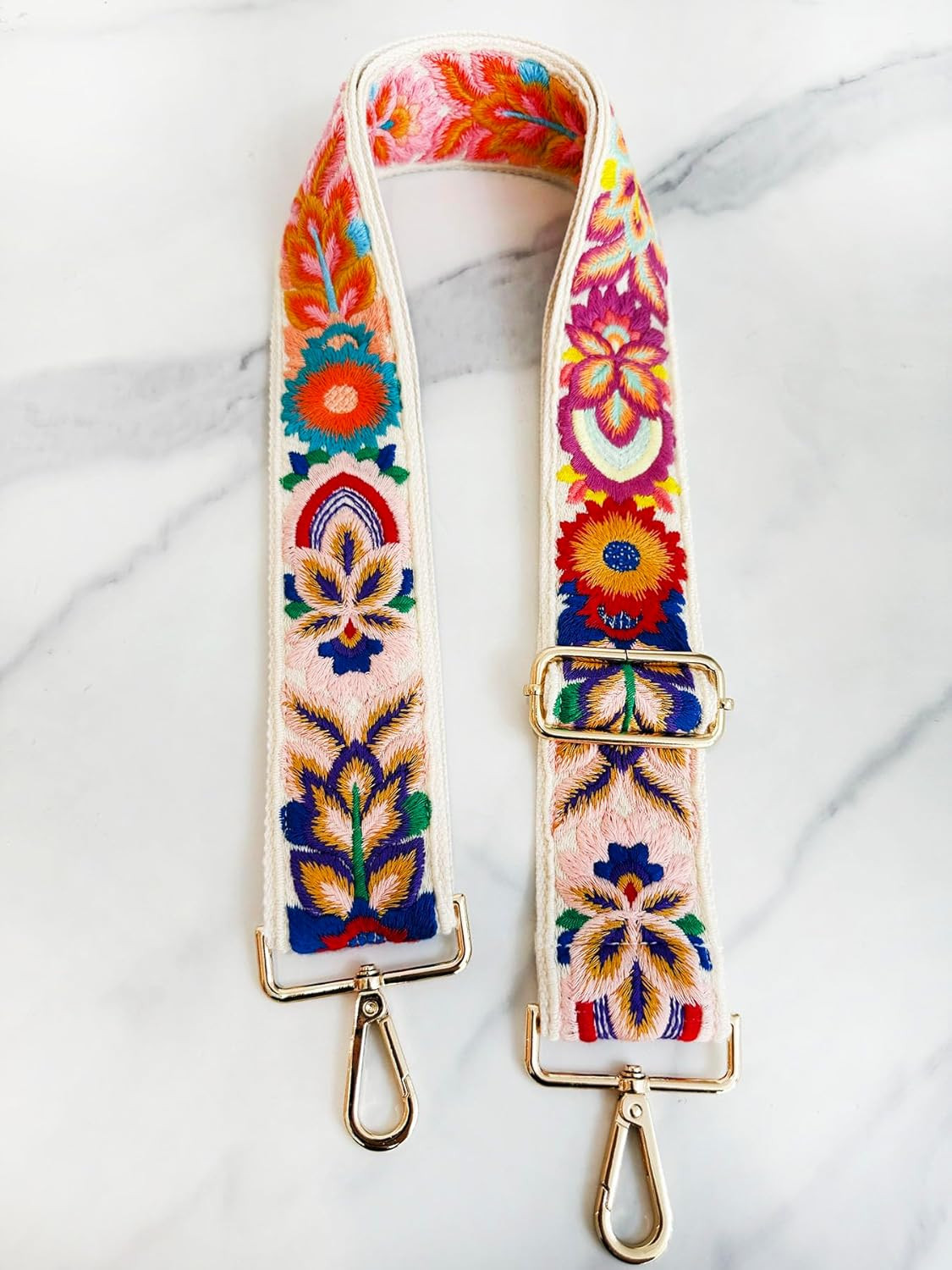 Adjustable Embroidered Floral Purse Strap Wide Crossbody Bag Replacement Ivory