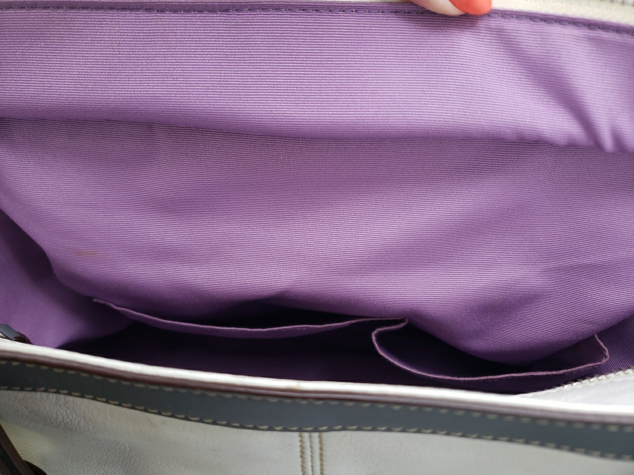 Coach Gallery Leather Shoulder Tote Bag Ivory Cream Gray Purple F13759 Pleated
