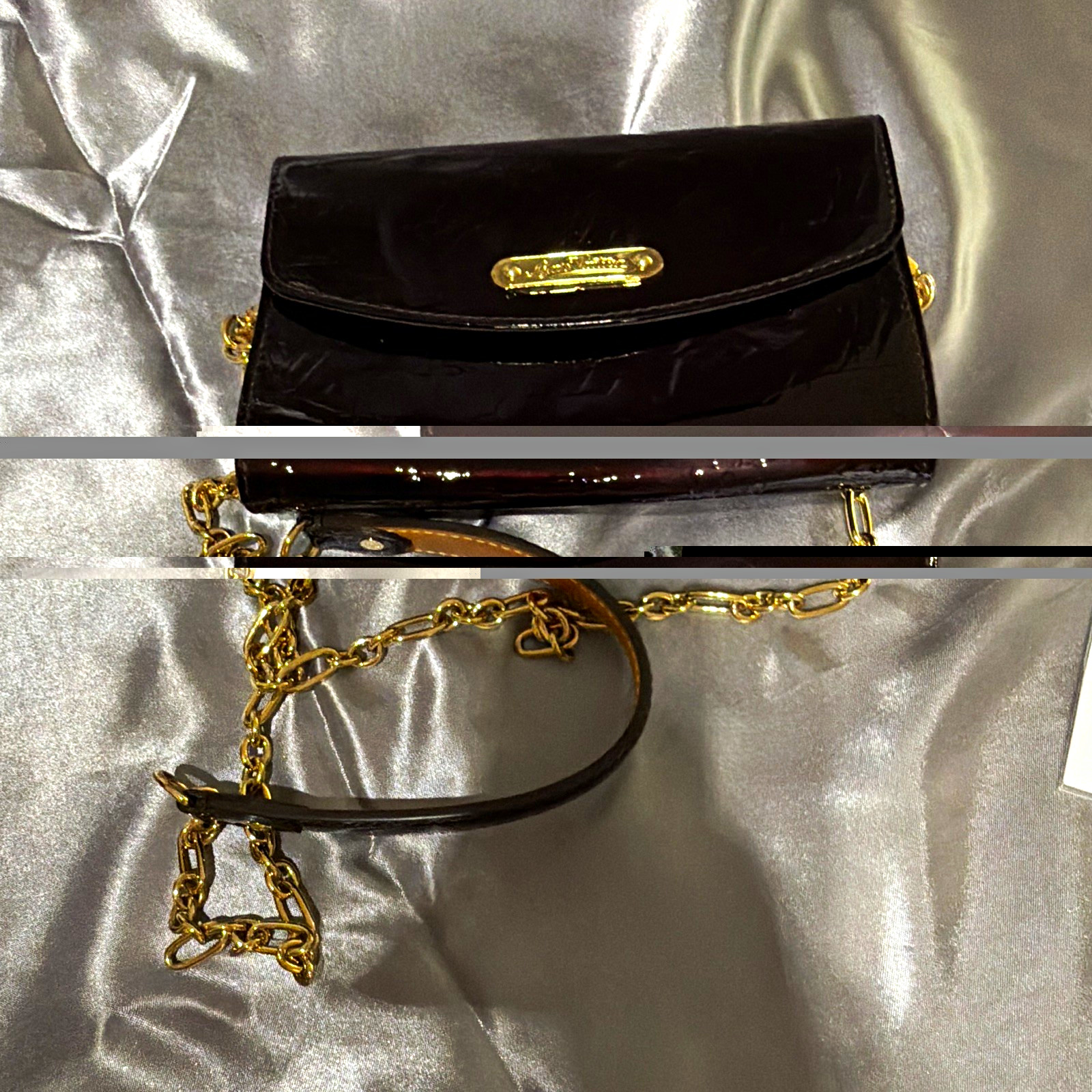 Louis Vuitton Burgundy Monogram Vernis Shoulder Bag Gold Chain Magnetic Lined