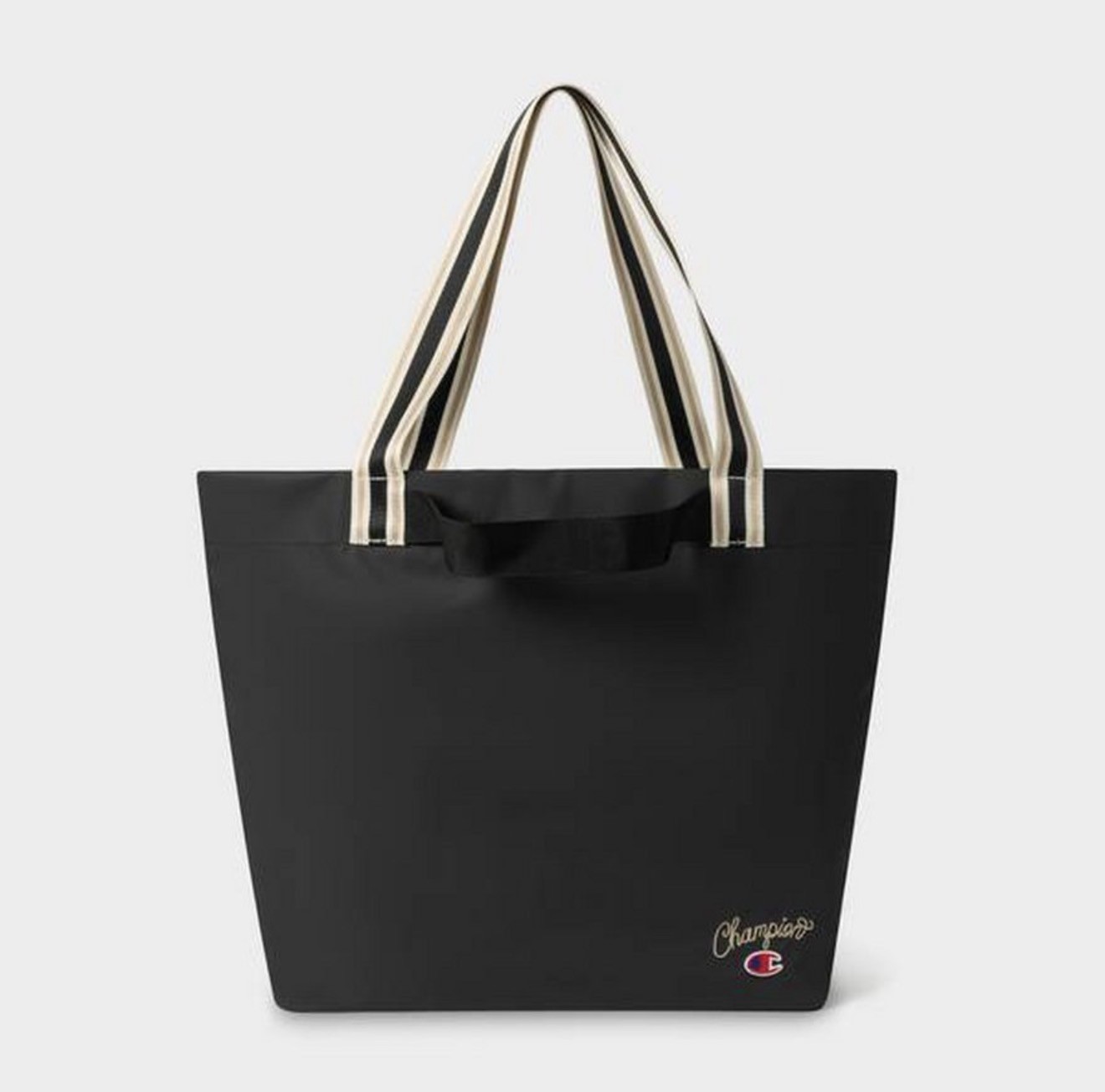 Champion Weekend Tote Bag: Black with Striped Handle