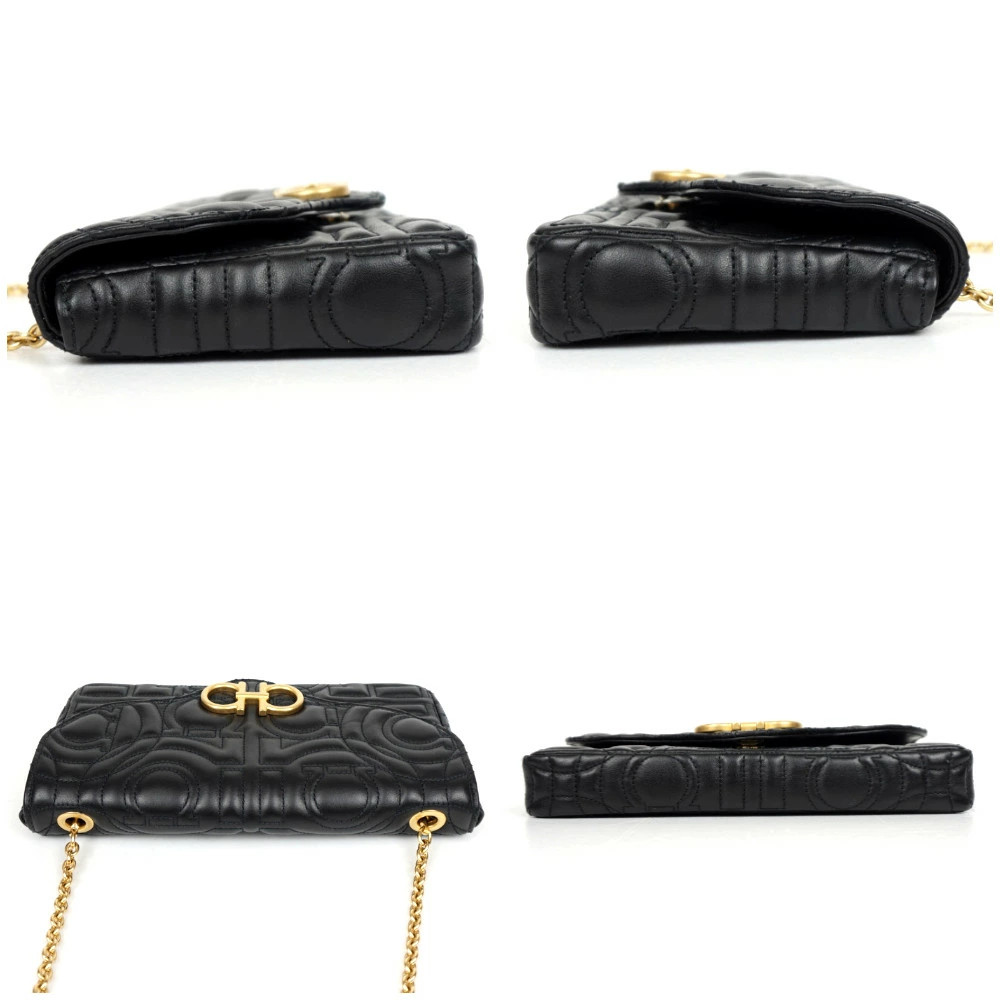 Salvatore Ferragamo Gancini Chain Bag Black Gold Hardware Shoulder Bag Crossbody