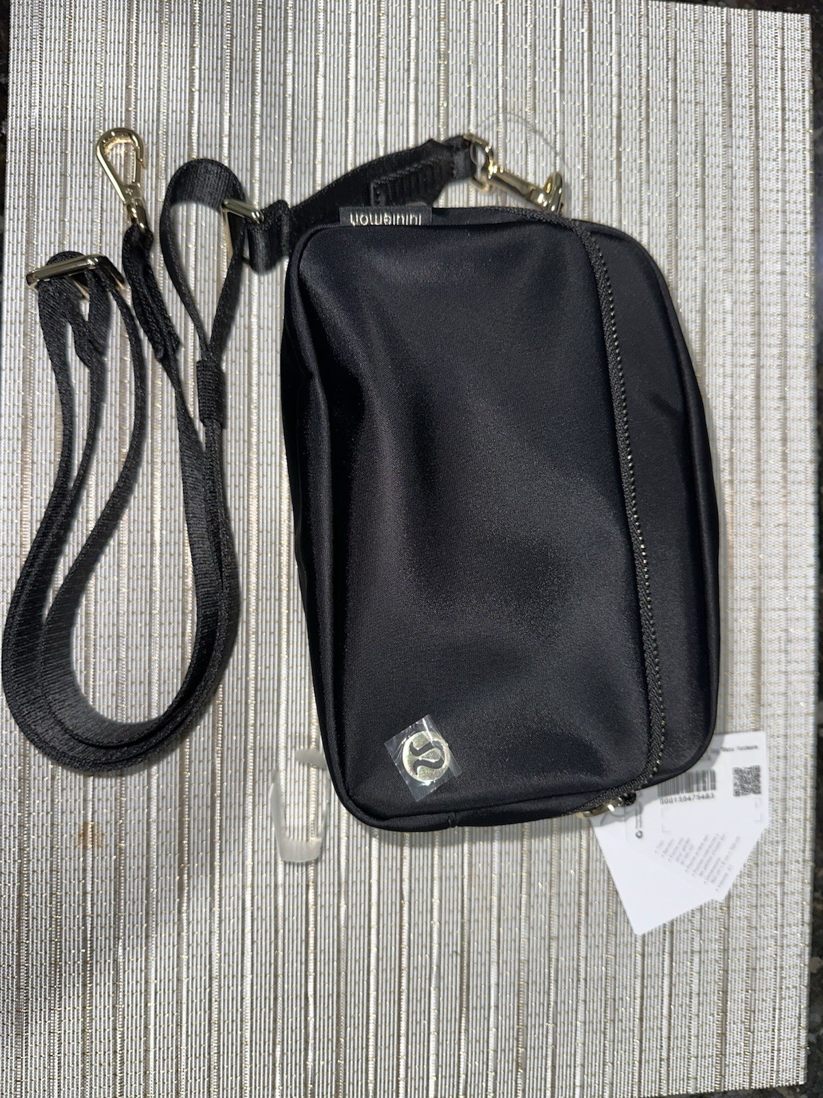 lululemon Everywhere Crossbody Bag Black Gold Hardware Zip Pockets