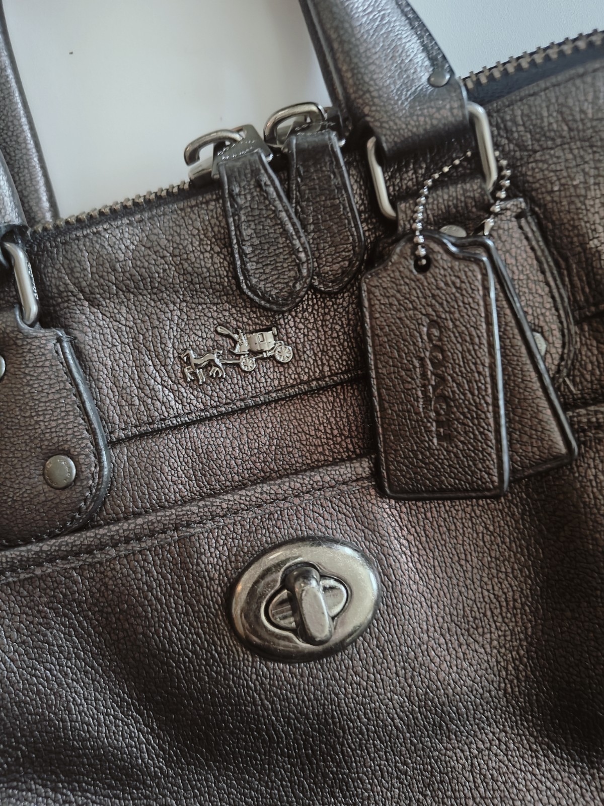 Coach Ryder Satchel Slouchy Bronze Leather Turnlock Top Handle Crossbody Bag