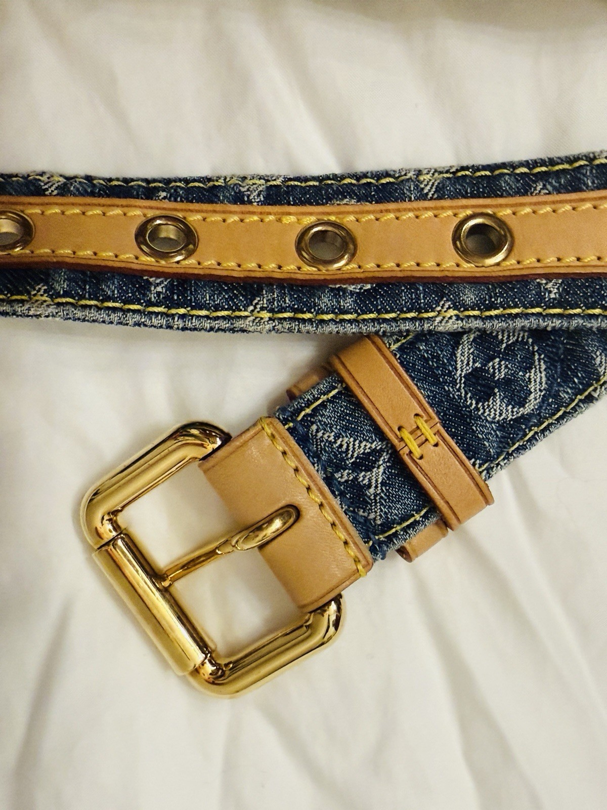 Louis Vuitton Blue Monogram Shoulder Bag Strap Gold Hardware Push Lock Zip