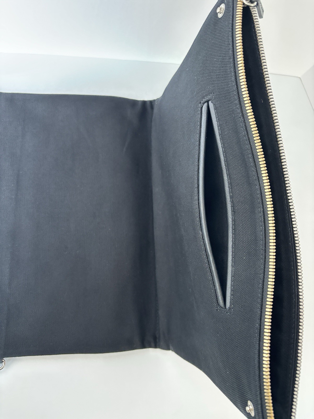 WANT Les Essentiels De La Vie Woven Leather Trim Zip Clutch Pouch Black Beige