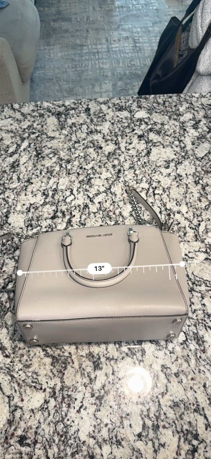 Michael Kors Large Leather Satchel Crossbody Bag Light Gray Silver Hardware