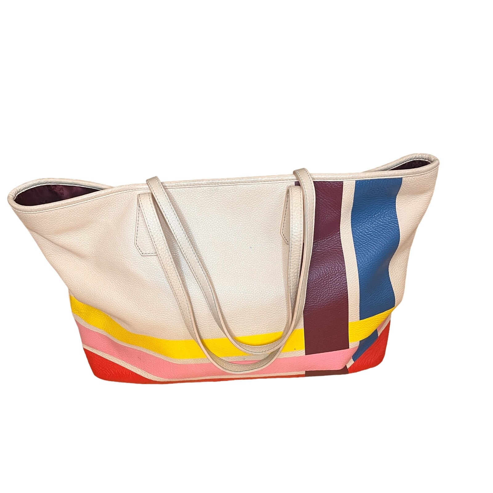 TORRY BURCH Perry Variegated-Stripe Tote Bag Multicolor Large Leather Bag