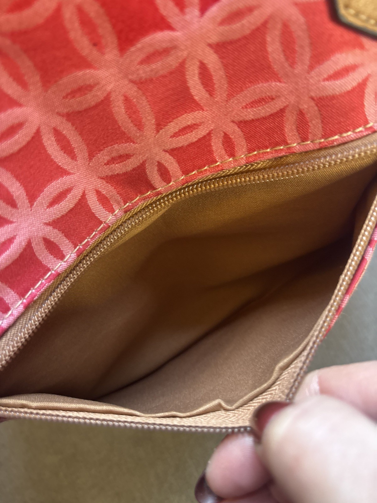 Croft & Barrow Pink Jacquard with Tan Brown Accents HandBag/Tote