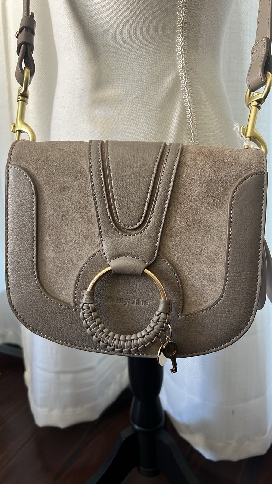 NWT See By Chloe Hanna Shoulder Bag Cowhide Leather Motty Grey