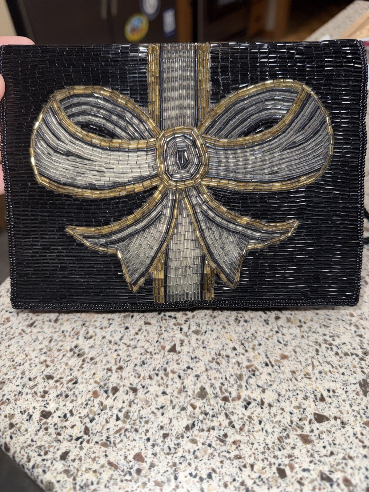 Carla Marchi Black Beaded Evening Clutch Purse Handbag