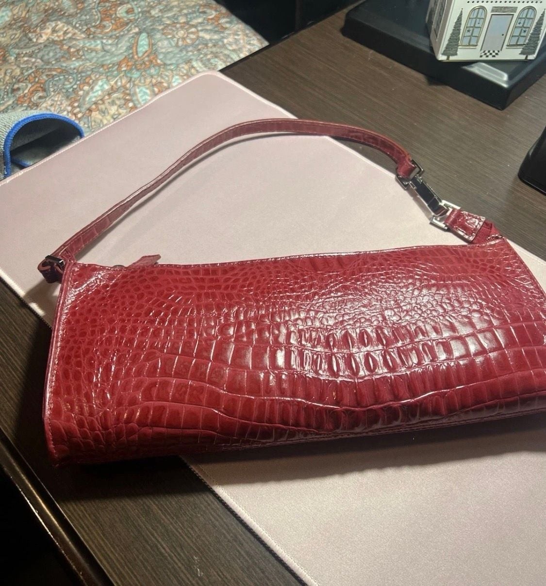 Worthington Red Faux Crocodile Embossed Shoulder Bag