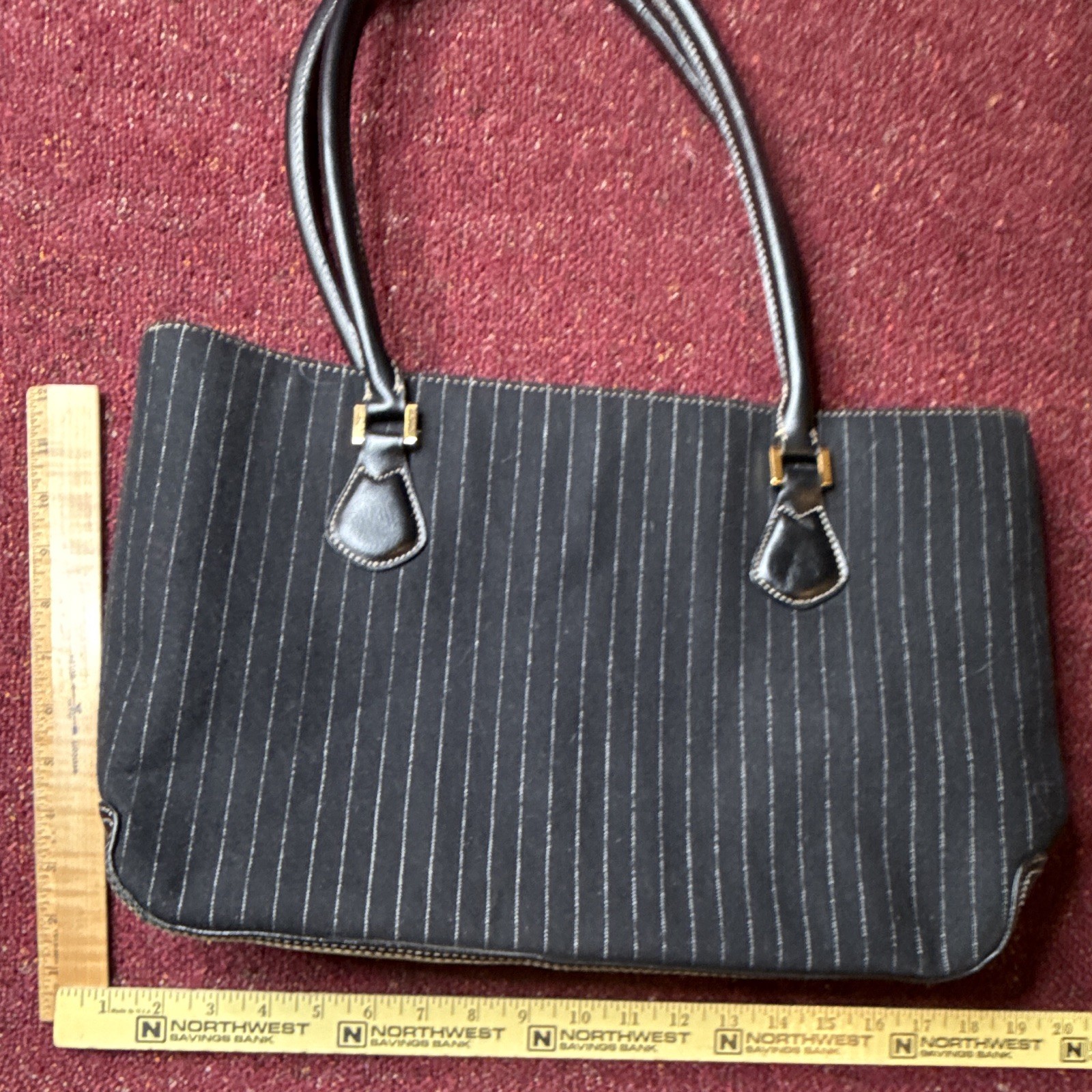 croft & barrow Black Pinstripe Medium Tote Double Handles Magnetic Gold HW