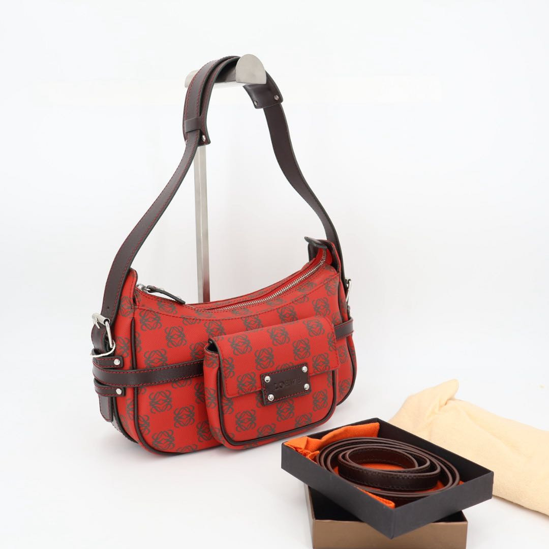 Authentic LOEWE Anagram Repeat Canvas Red Shoulder Bag