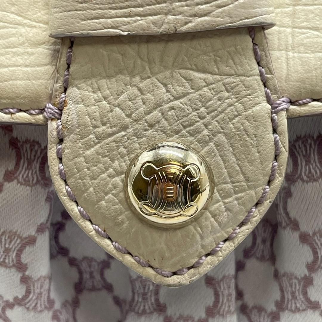 CELINE Macadam Boogie Bag Triomphe Handbag Purple Beige Leather Canvas Auth