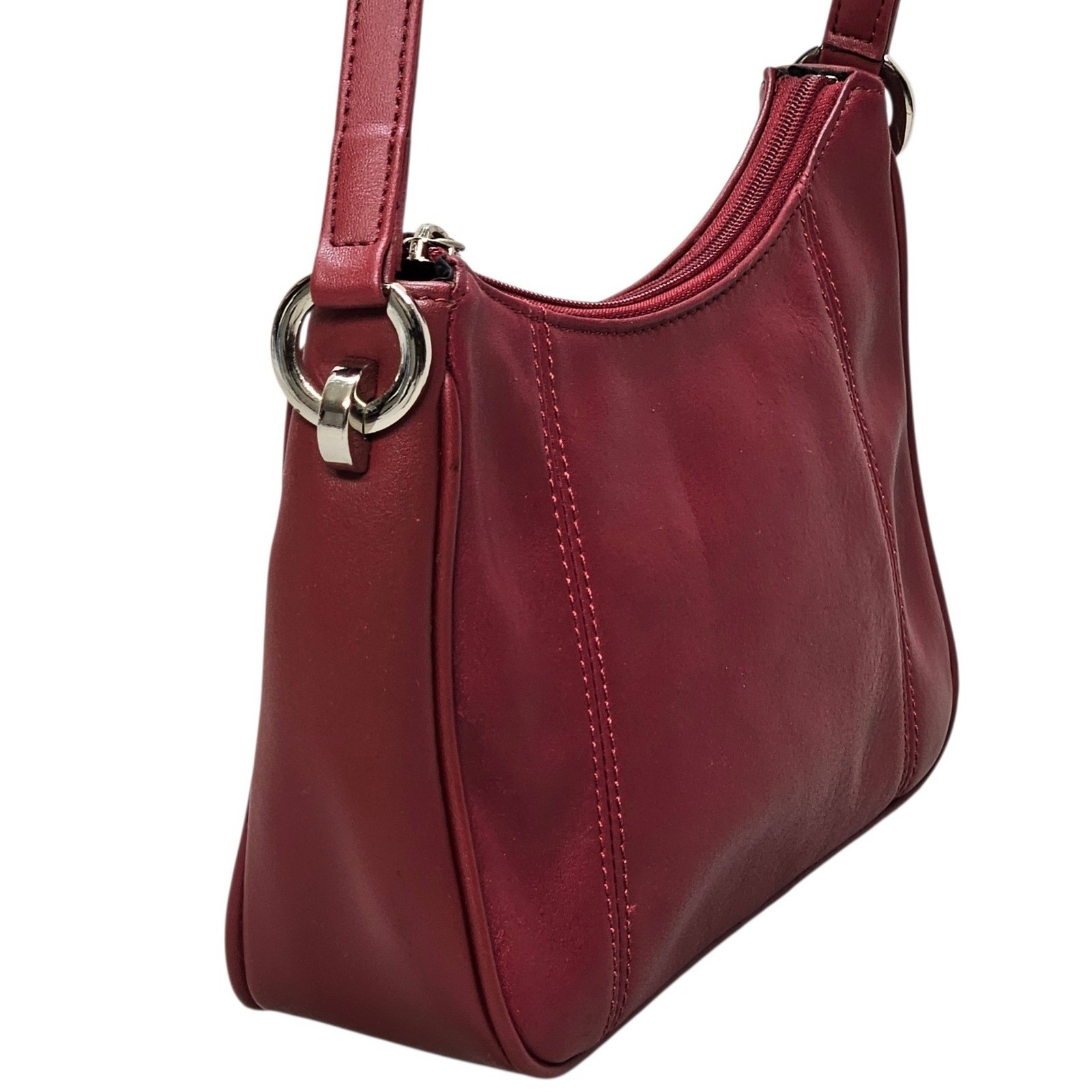 Worthington Burgundy Red Leather Small Shoulder Bag Zip Top Silver Hardware
